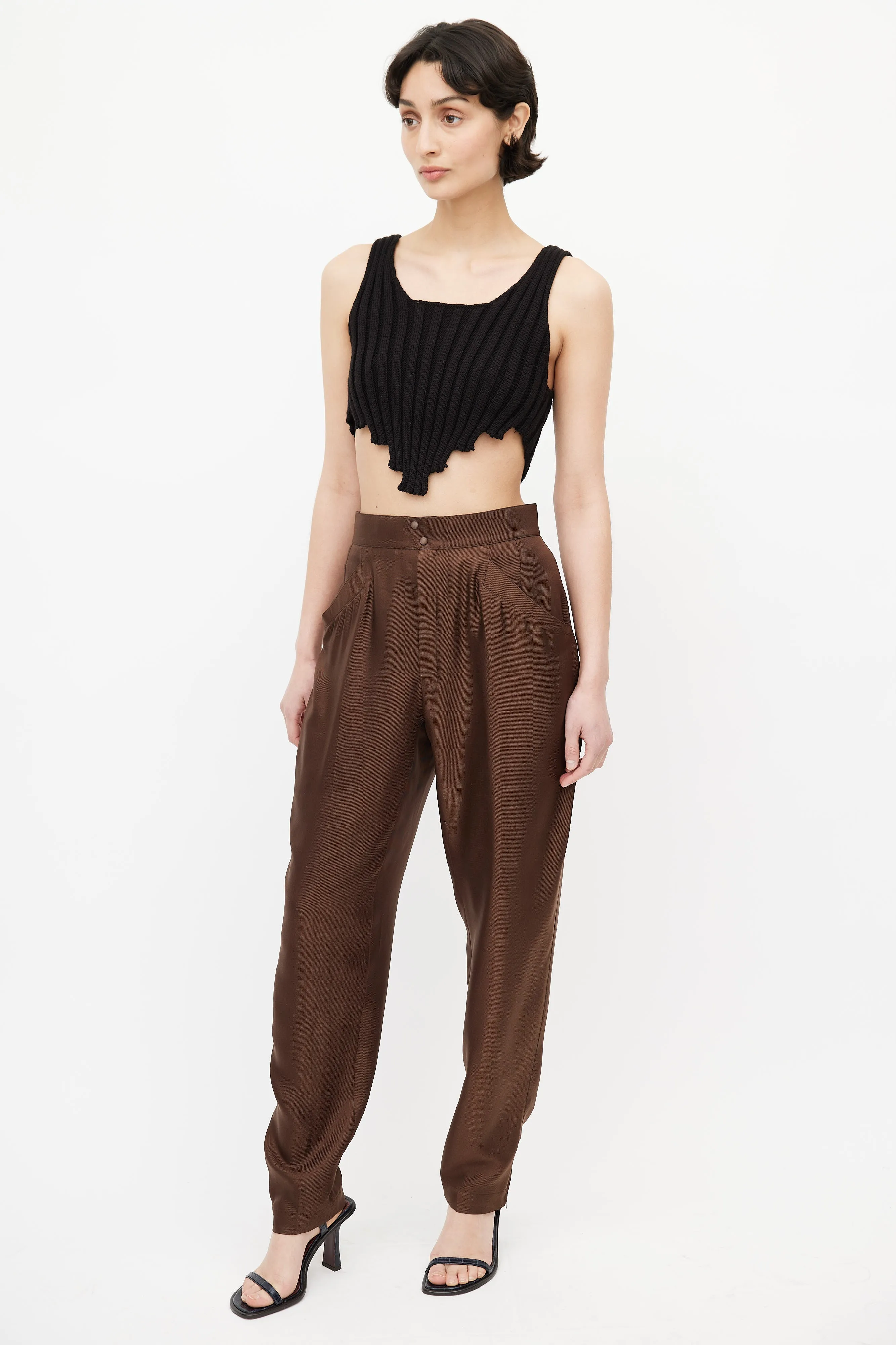 1980s Brown Silk High Rise Trouser