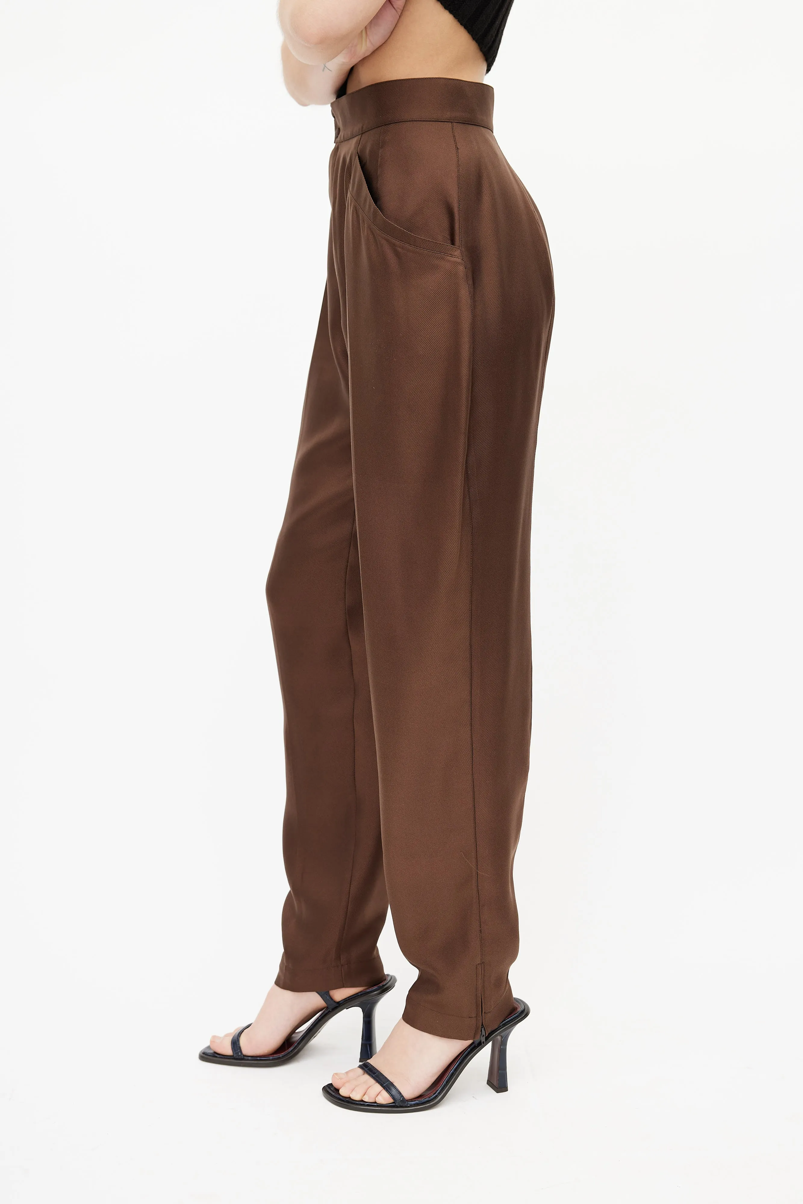 1980s Brown Silk High Rise Trouser