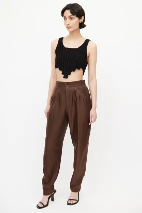 1980s Brown Silk High Rise Trouser
