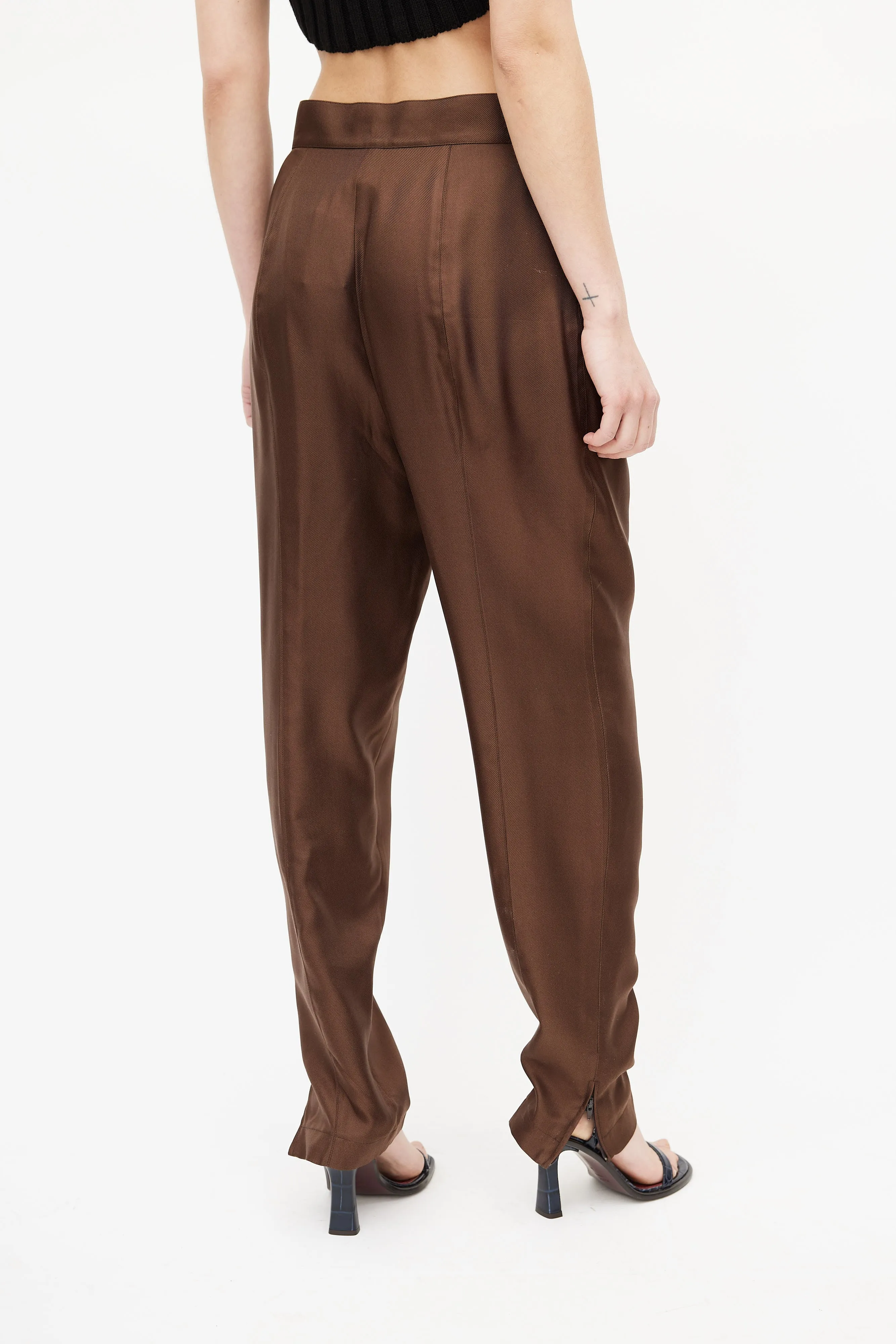 1980s Brown Silk High Rise Trouser