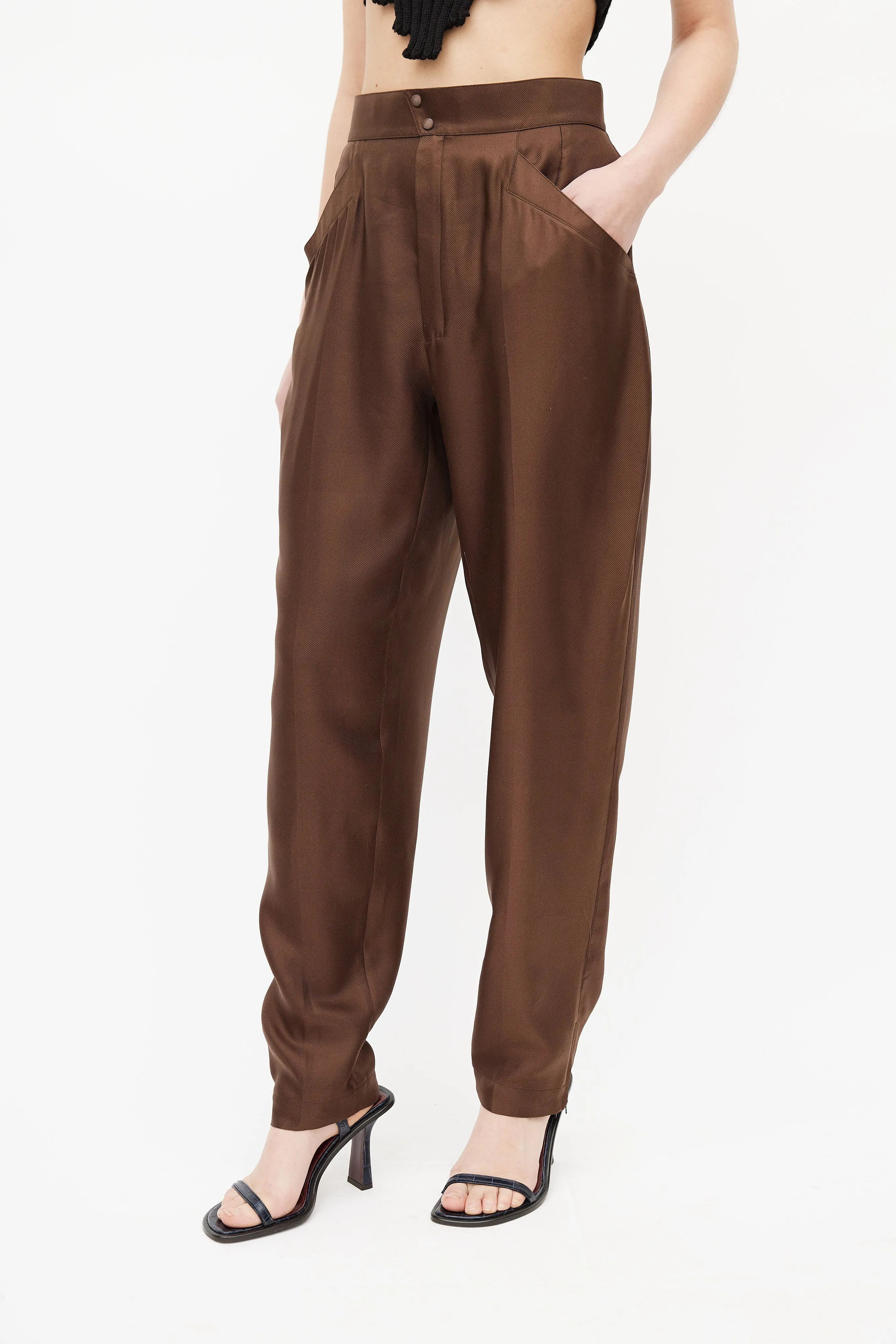 1980s Brown Silk High Rise Trouser