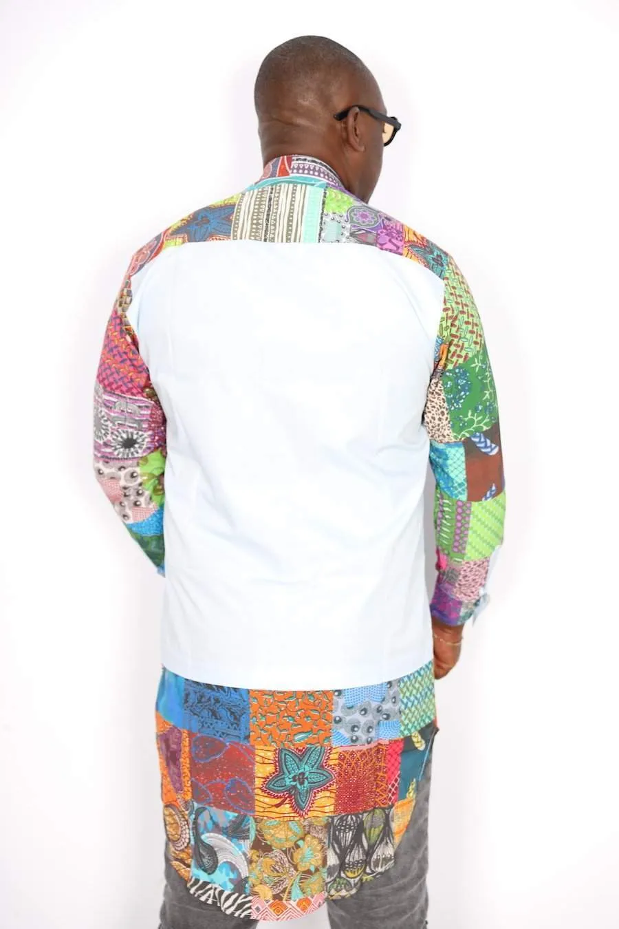 African Men Shirt Blue Patches