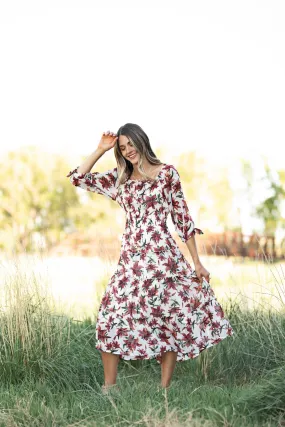 Alexa Floral Midi Peasant Dress