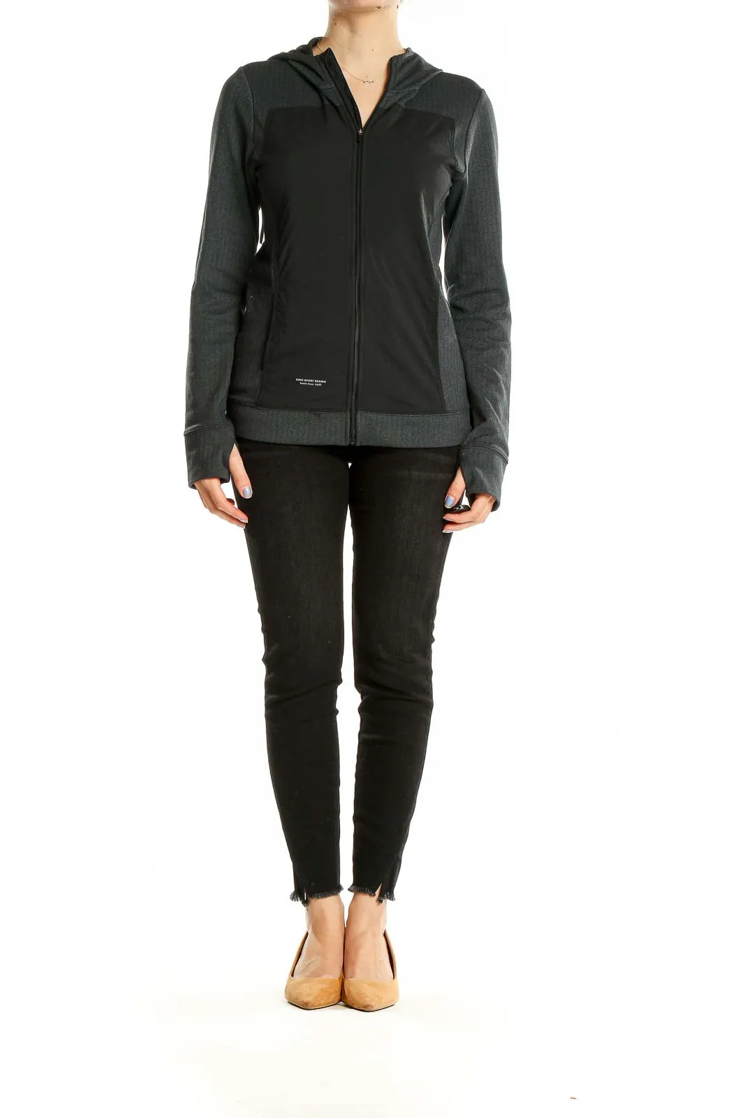 Black Sporty Zip-Up Hooded Jacket
