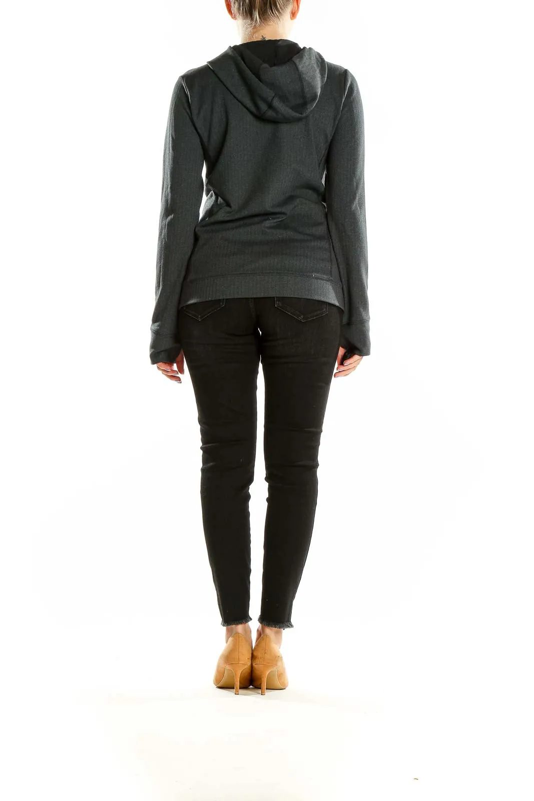 Black Sporty Zip-Up Hooded Jacket