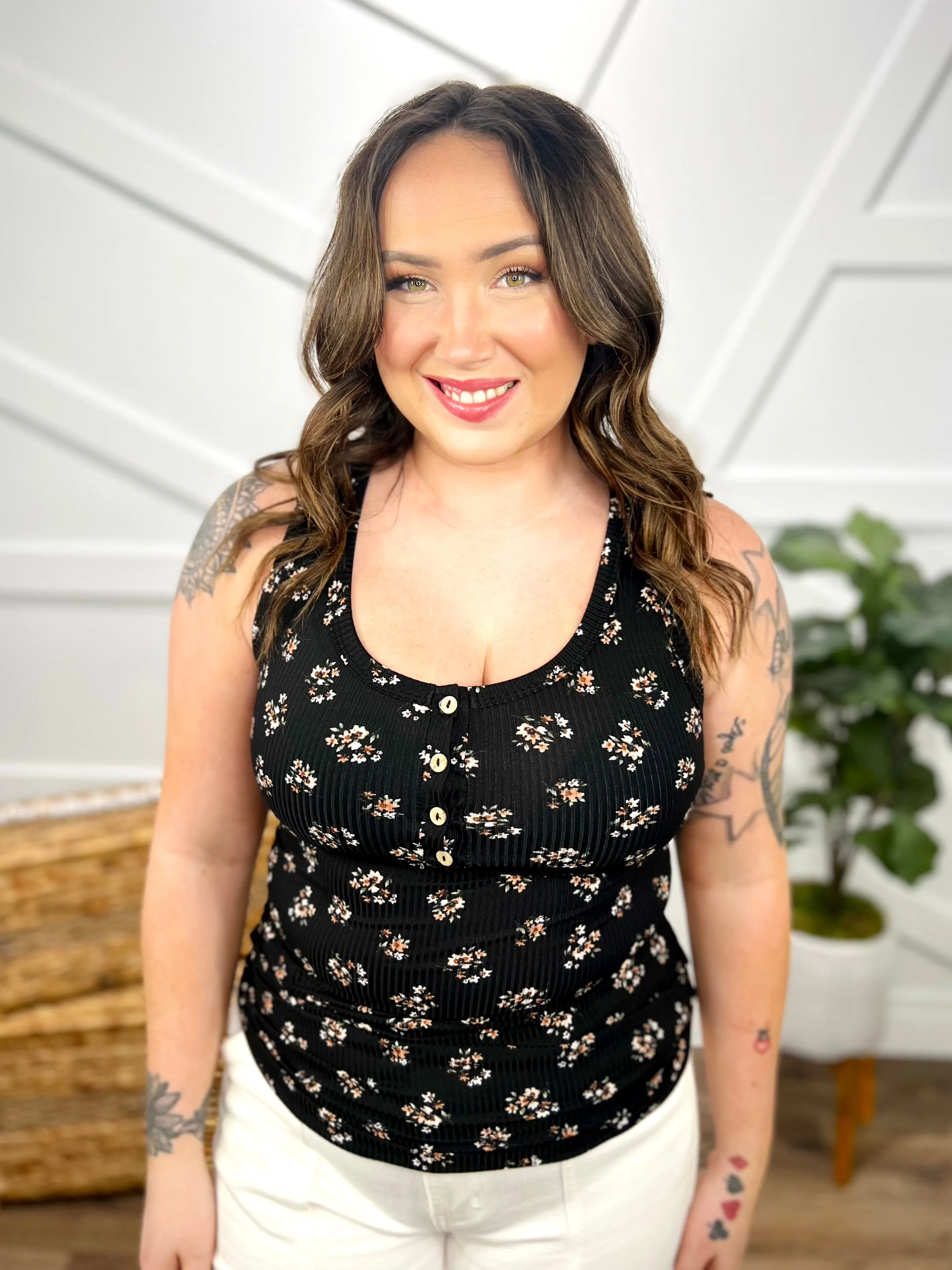 Blooming Henley Tank Top