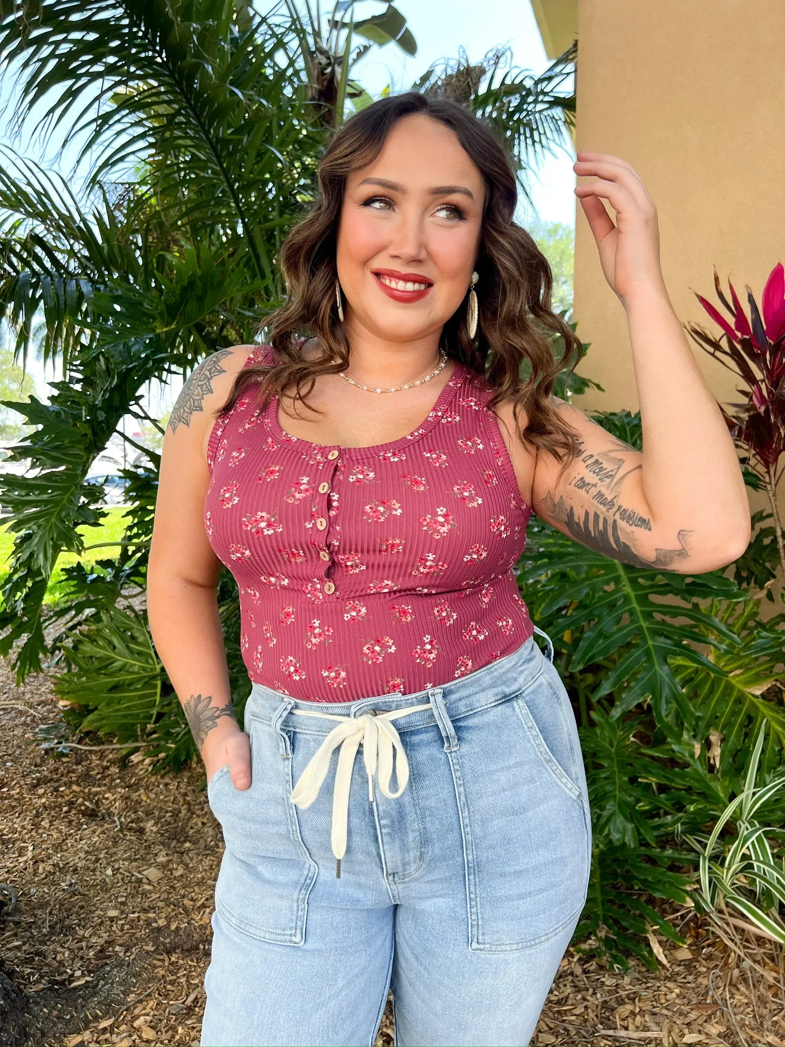 Blooming Henley Tank Top