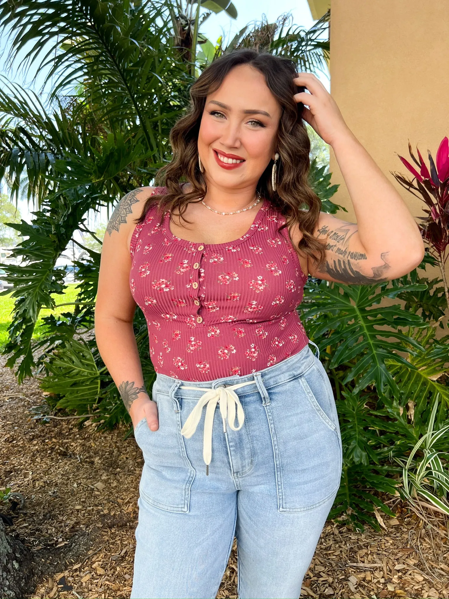 Blooming Henley Tank Top