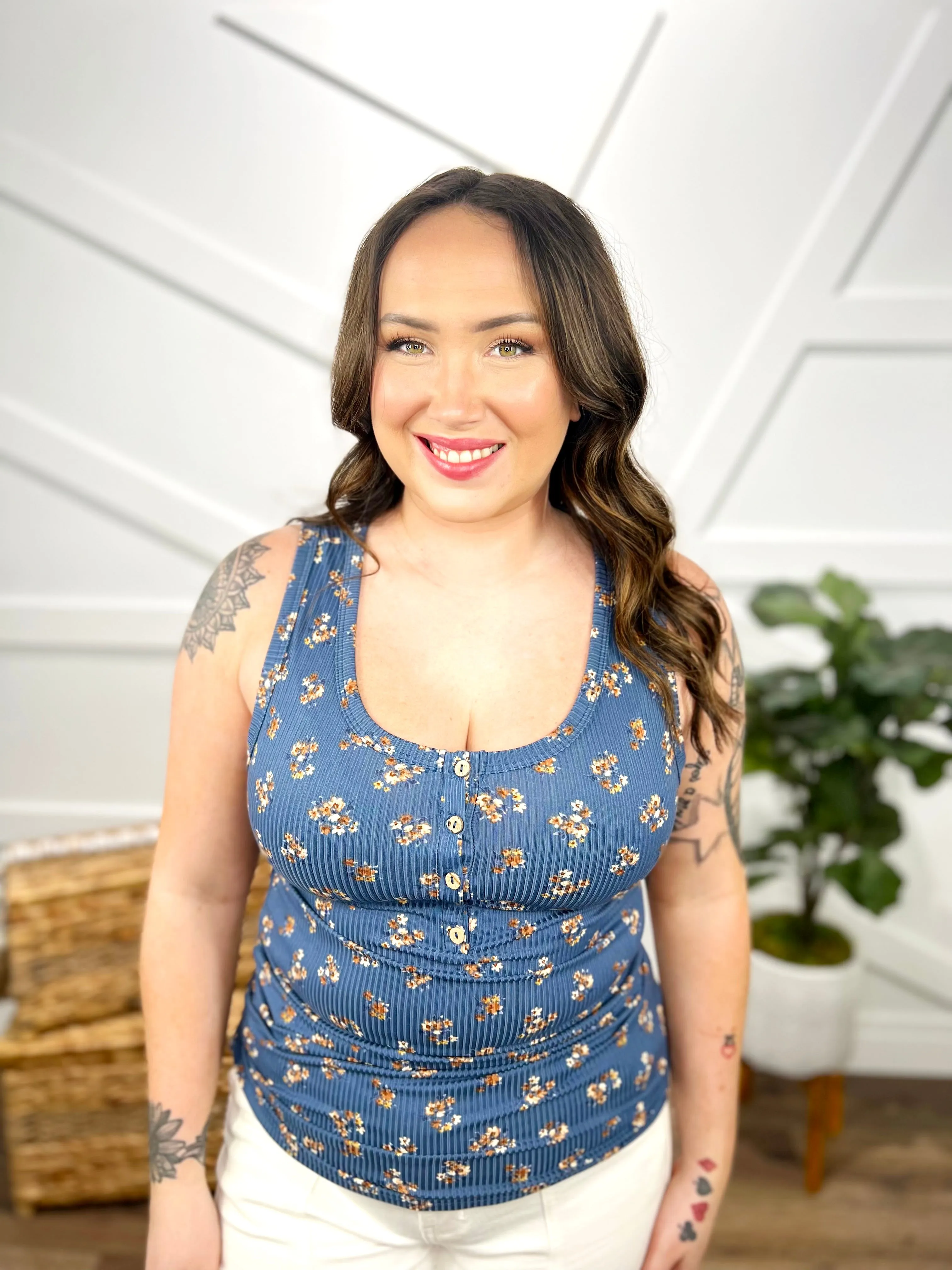 Blooming Henley Tank Top