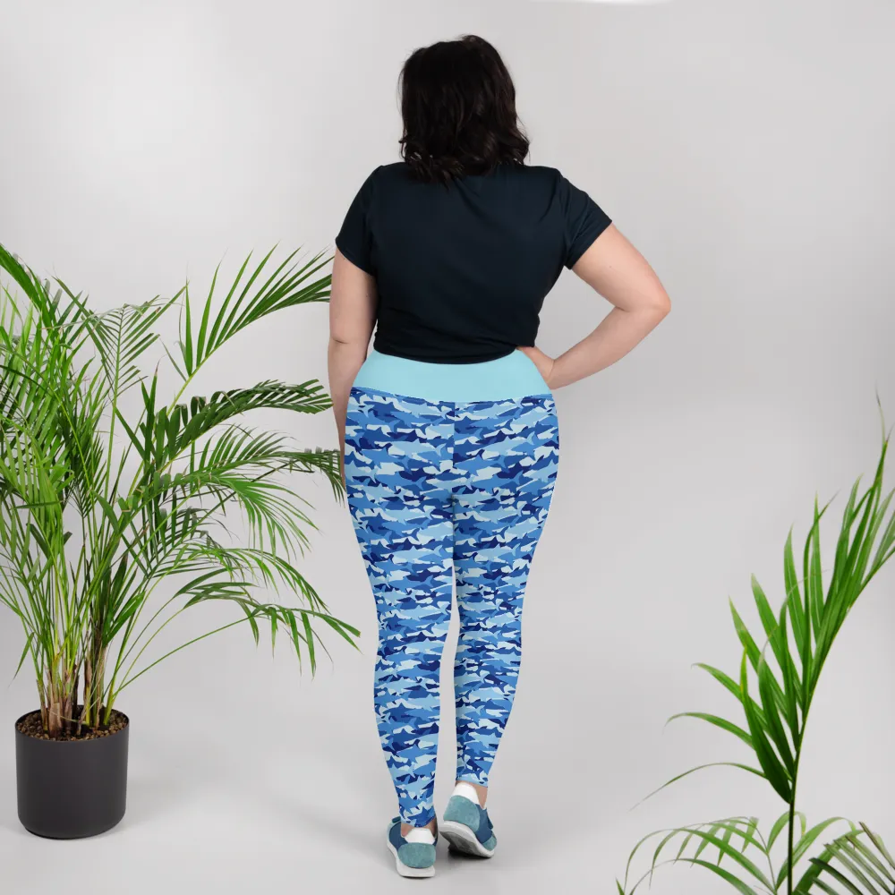 Blue Shark Collage Plus Size Leggings