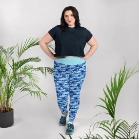 Blue Shark Collage Plus Size Leggings