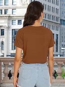 DWCTH - Womens Summer Crop Tops Short Sleeve Round Neck T-Shirts Loose Fit Casual Blouse
