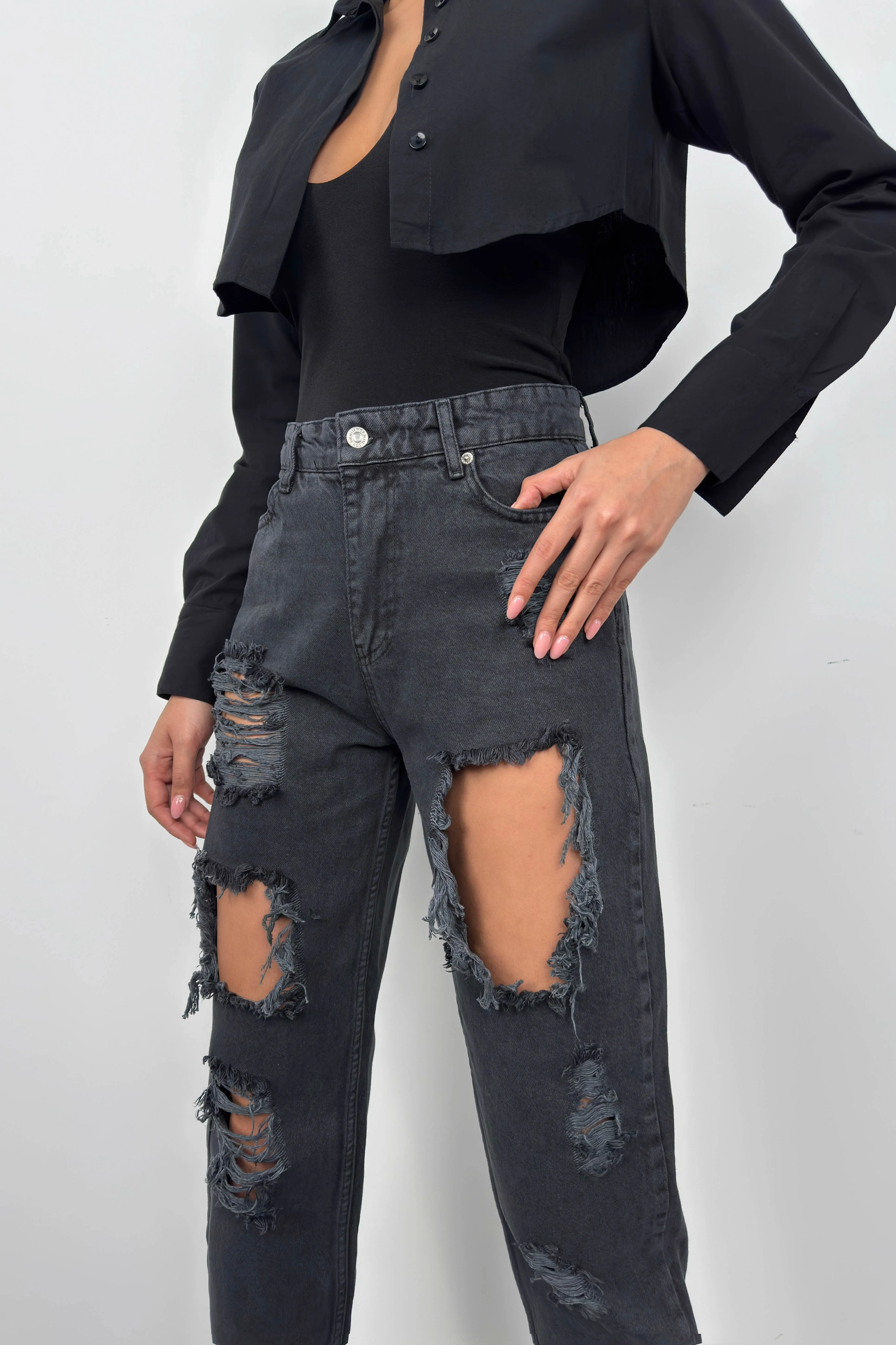 Laser Cut Mom Jeans