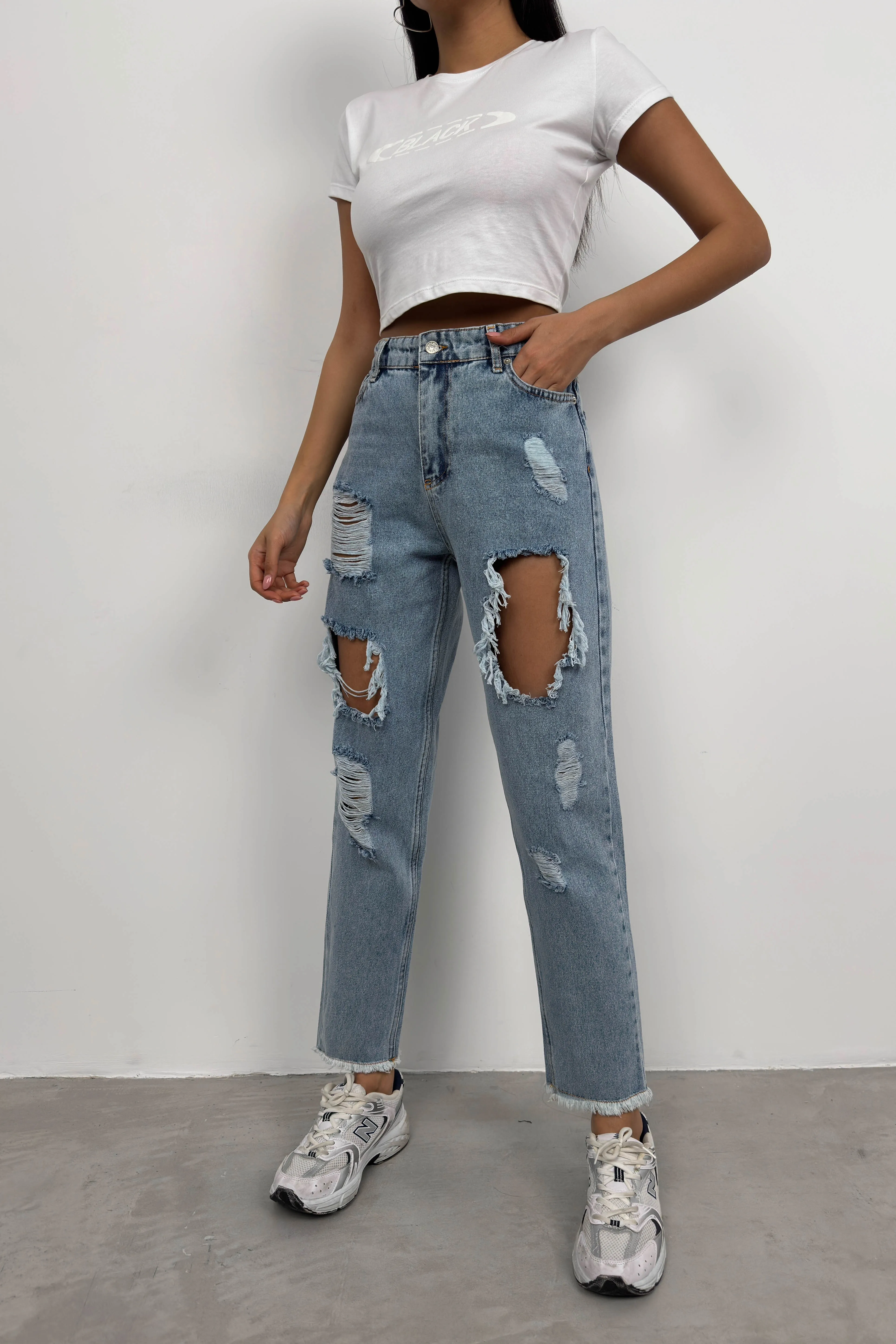 Laser Cut Mom Jeans