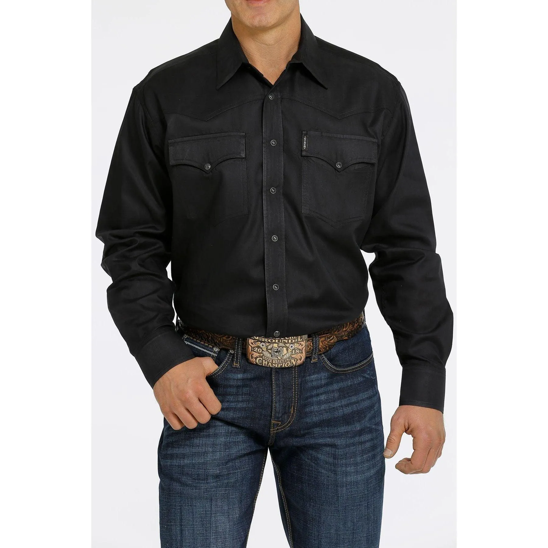 Men's Cinch Black Herringbone Snap Western Shirt MTW1681003