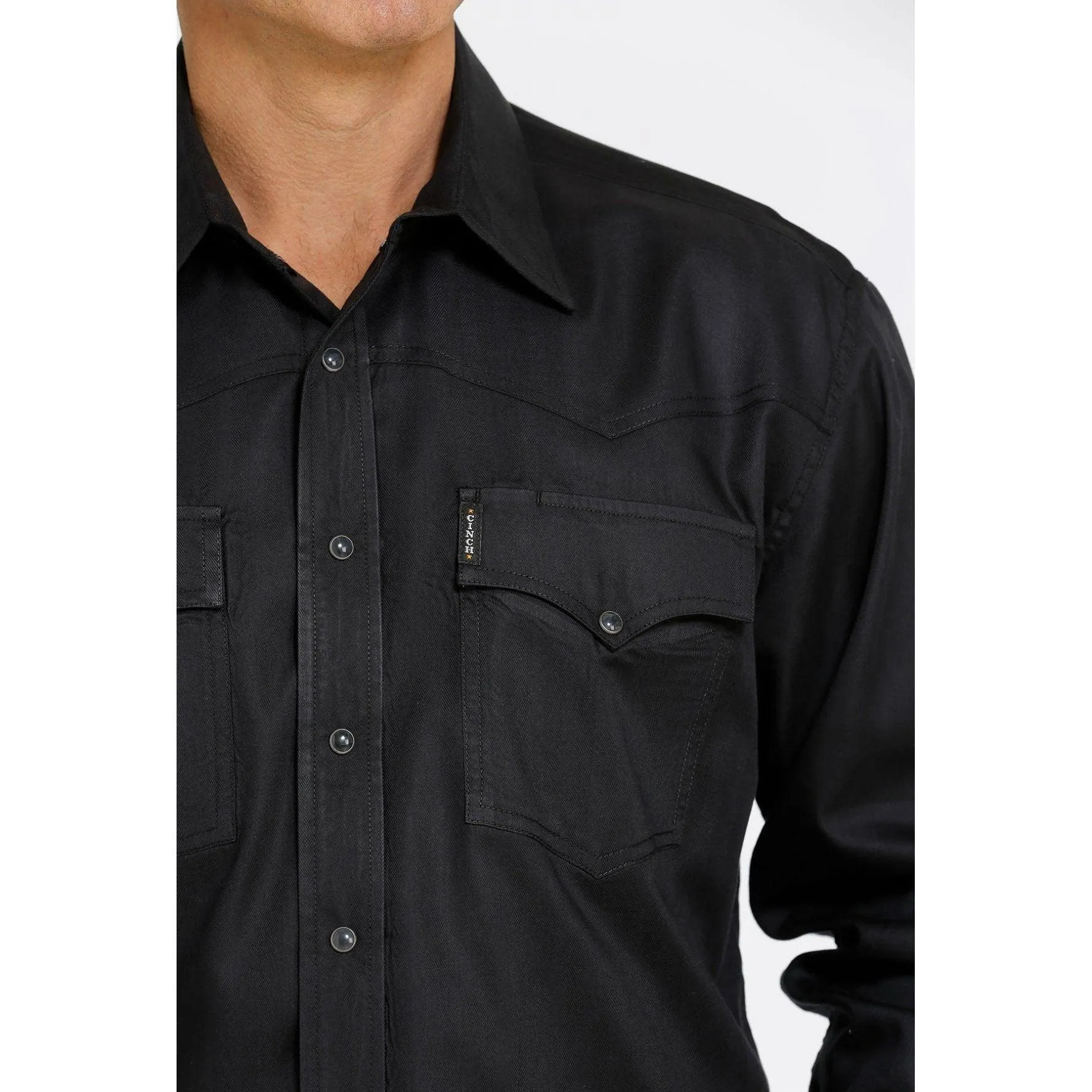 Men's Cinch Black Herringbone Snap Western Shirt MTW1681003