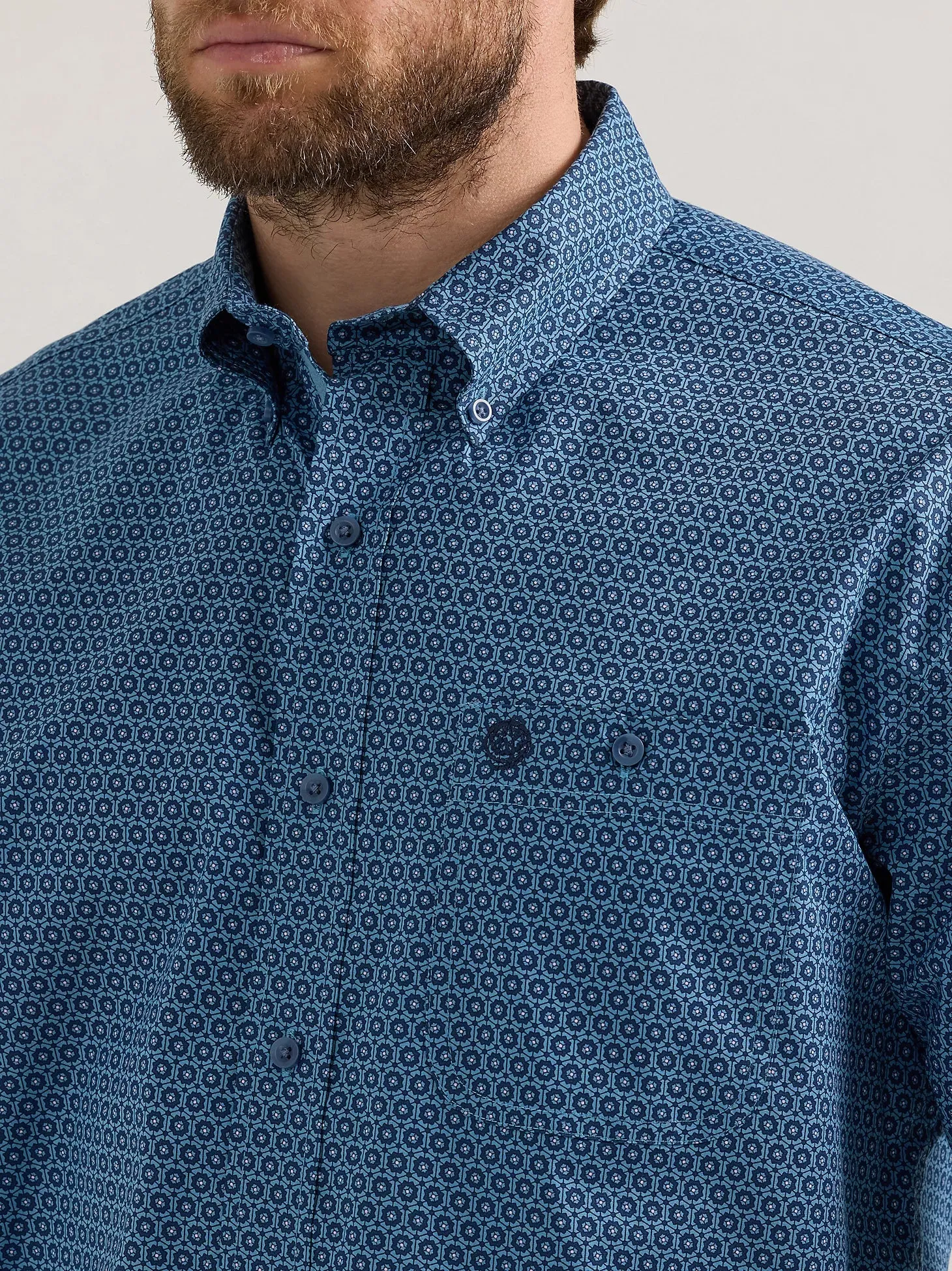 Men's Wrangler Goerge Strait Blue Multi Print Long Sleeve Button Down Shirt