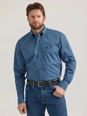 Men's Wrangler Goerge Strait Blue Multi Print Long Sleeve Button Down Shirt