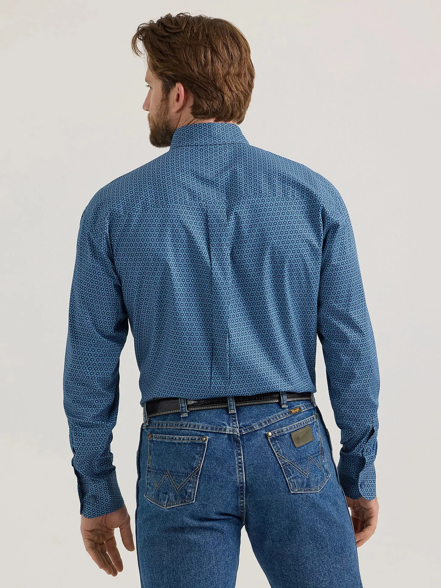 Men's Wrangler Goerge Strait Blue Multi Print Long Sleeve Button Down Shirt