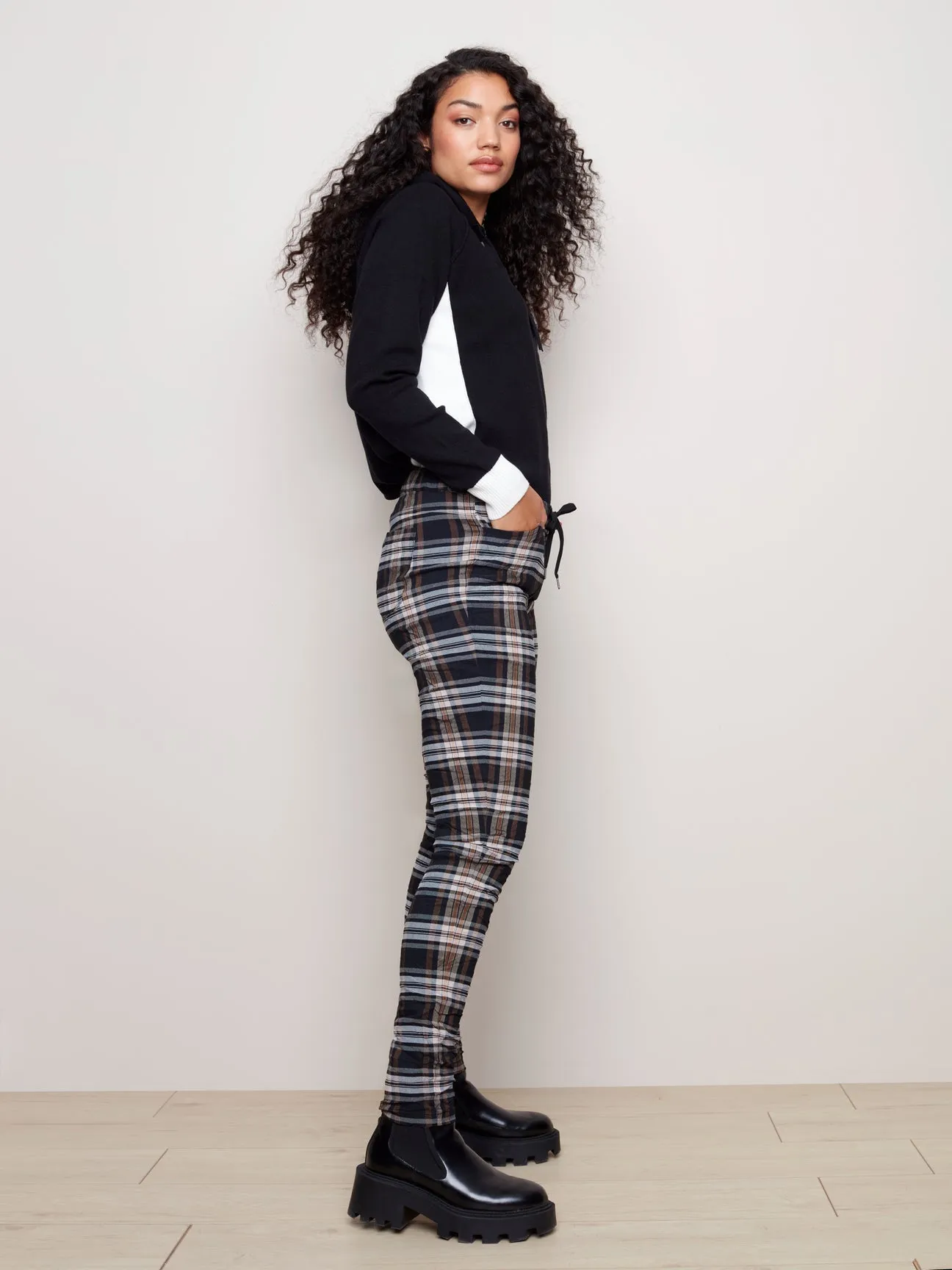 PLAID CRINKLE JOGGER PANT