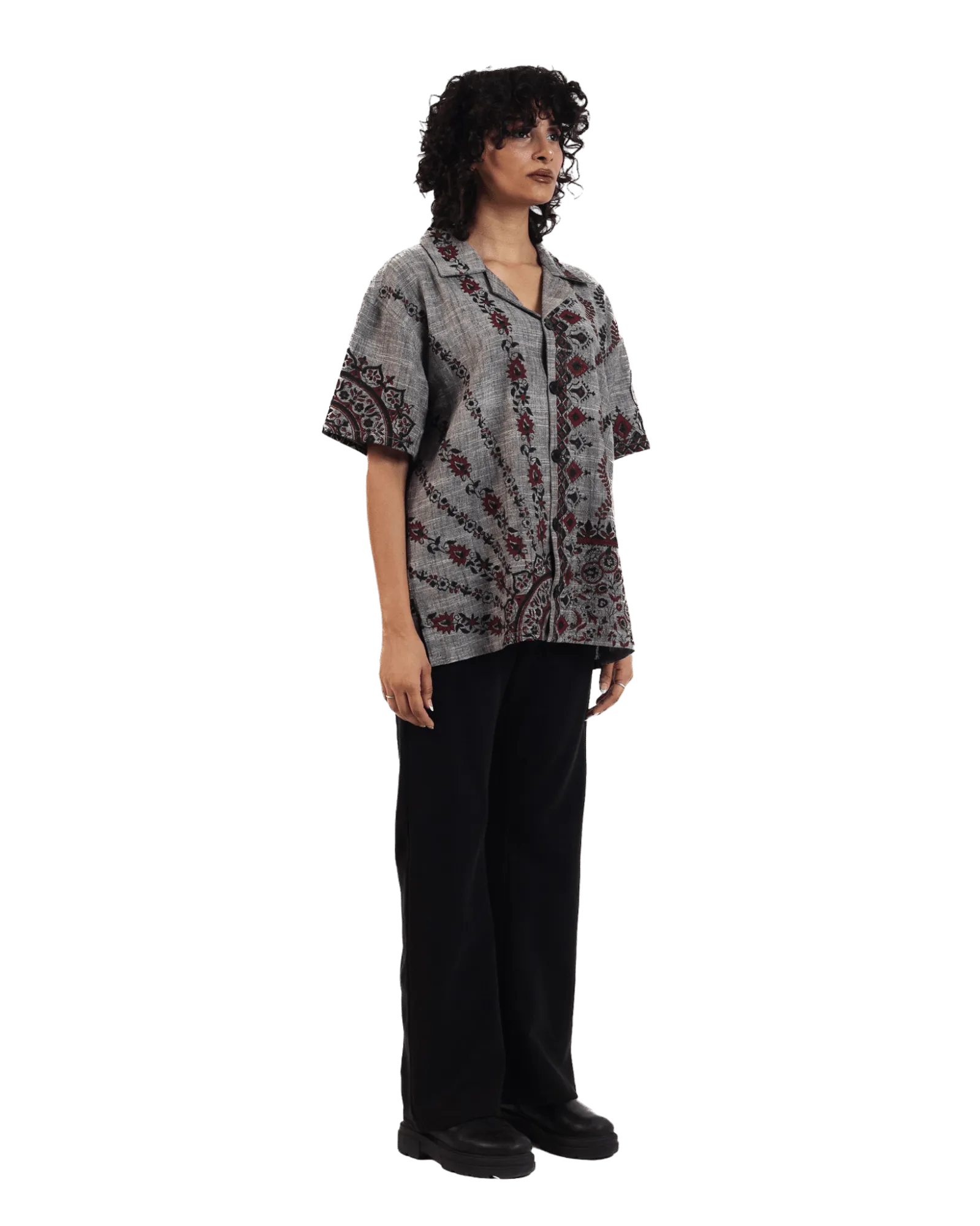 "Midnight Ascent" Handwoven Button Down