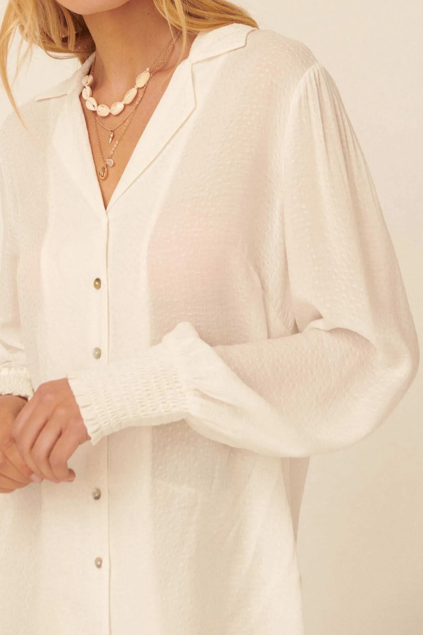 Spot On Smocked-Cuff Jacquard Shirt