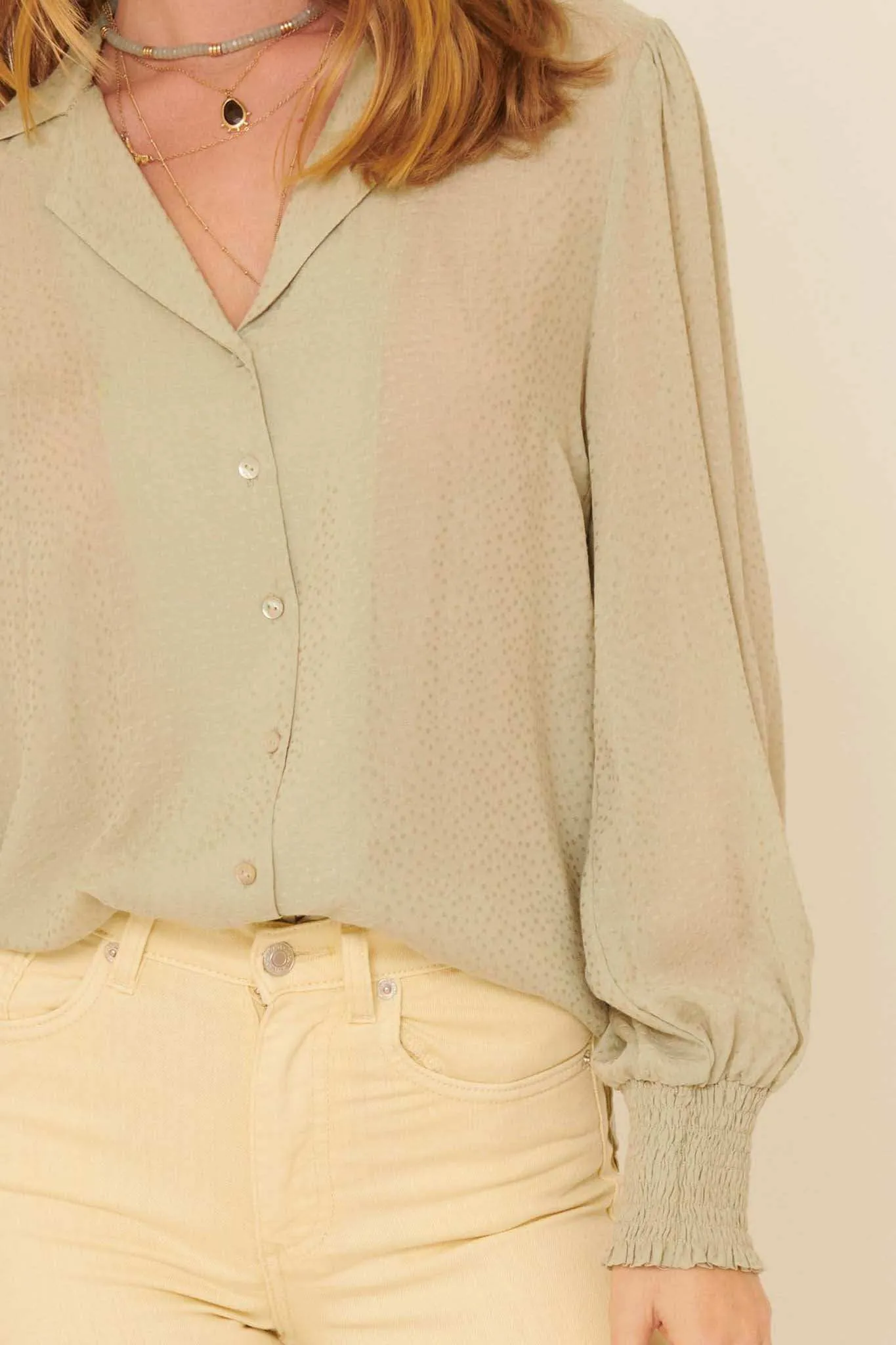 Spot On Smocked-Cuff Jacquard Shirt