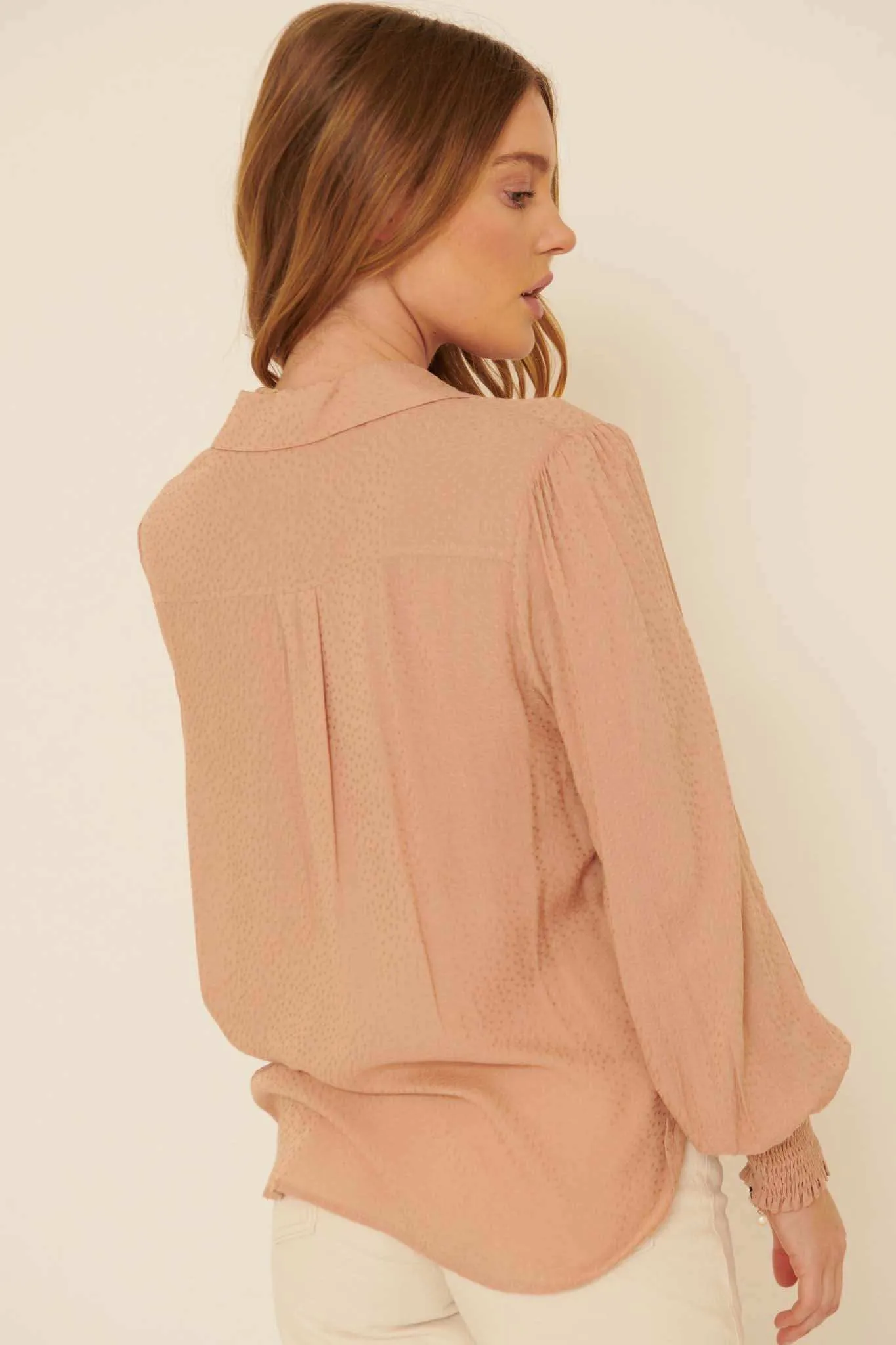 Spot On Smocked-Cuff Jacquard Shirt