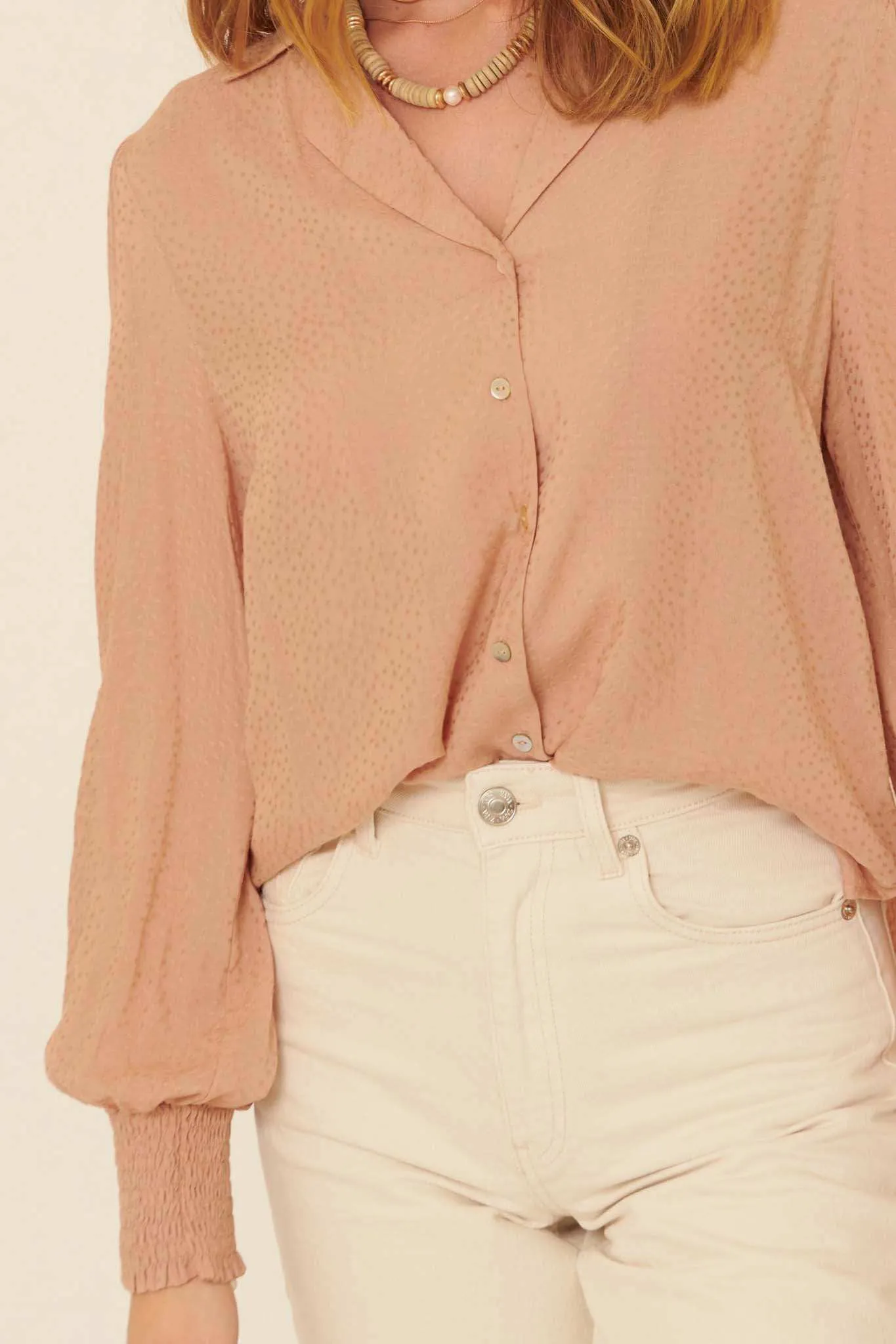 Spot On Smocked-Cuff Jacquard Shirt