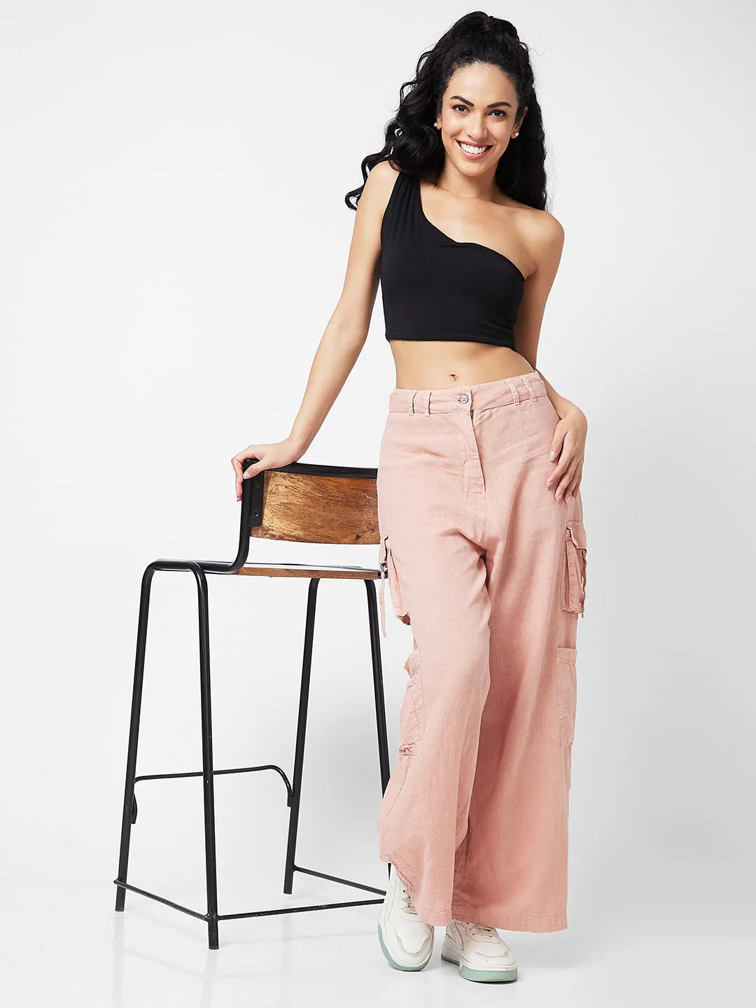 Spykar High Rise Pink Trousers For Women