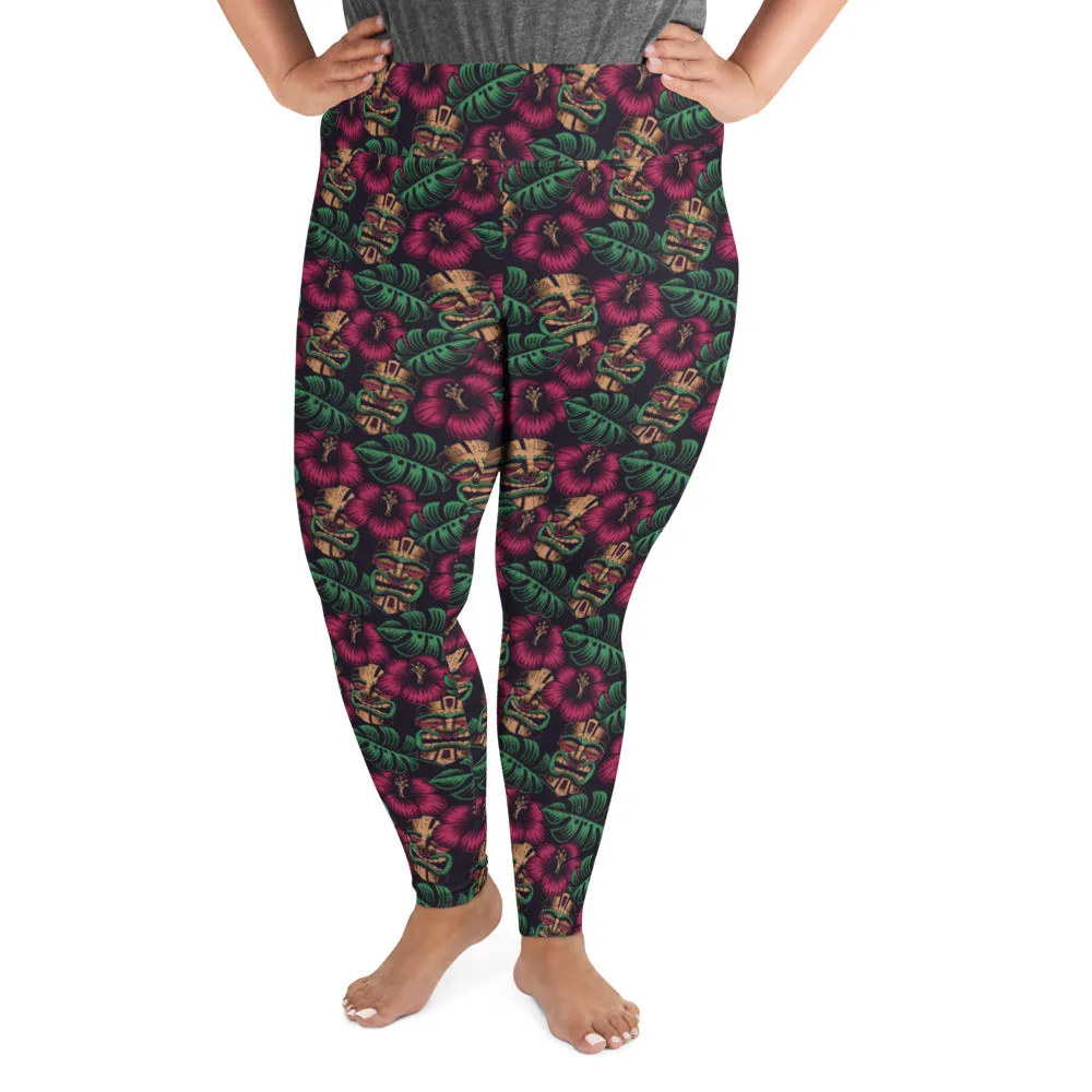 Tiki Mask All-Over Print Plus Size Leggings