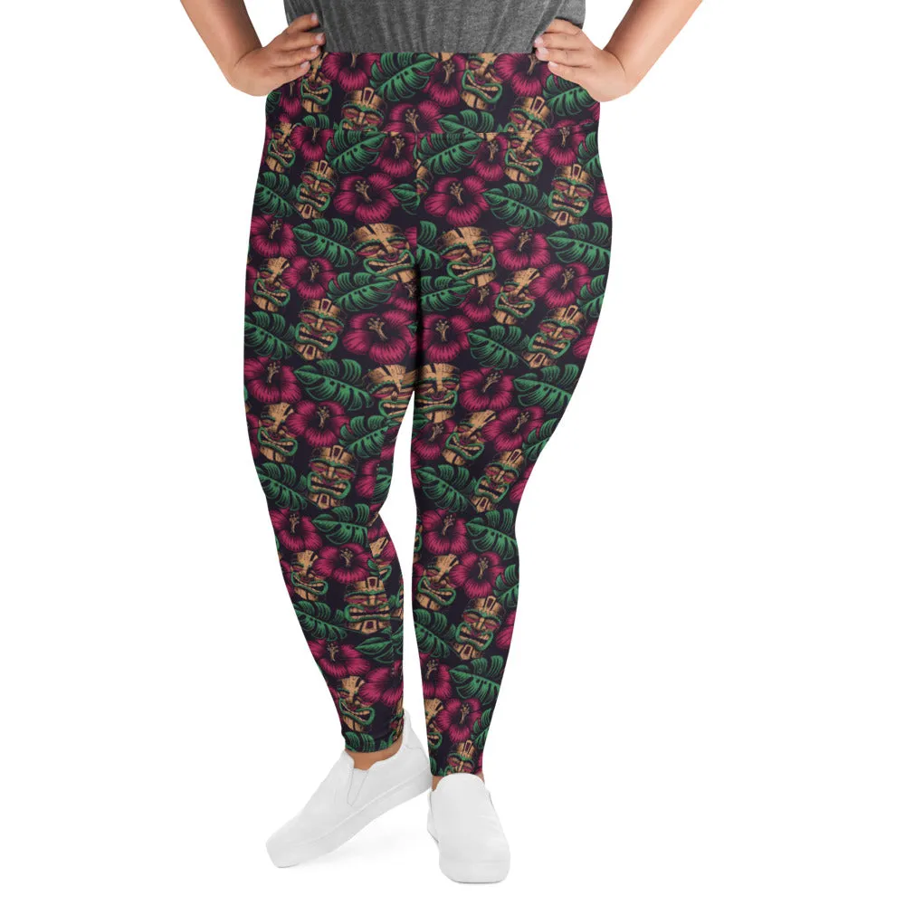 Tiki Mask All-Over Print Plus Size Leggings