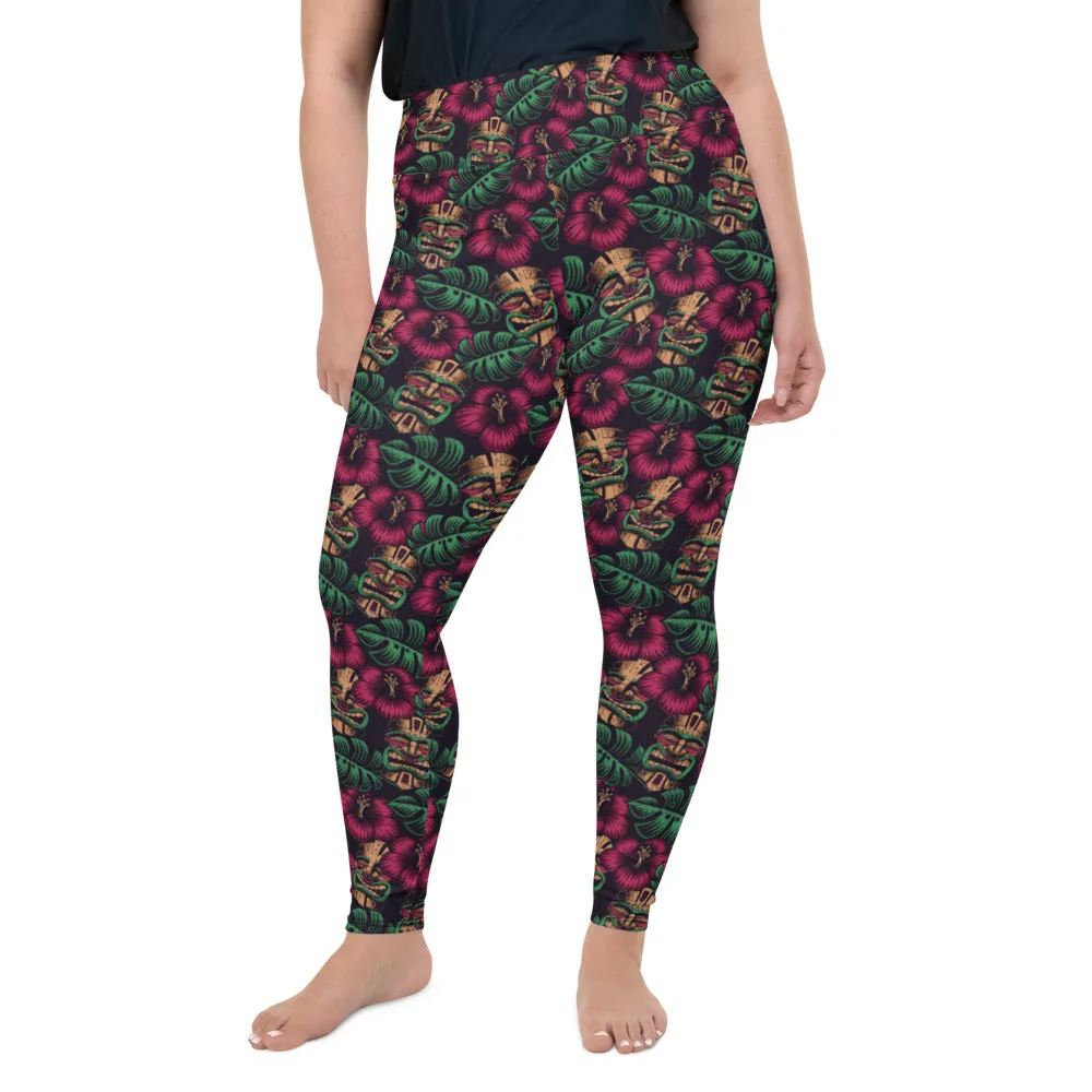 Tiki Mask All-Over Print Plus Size Leggings