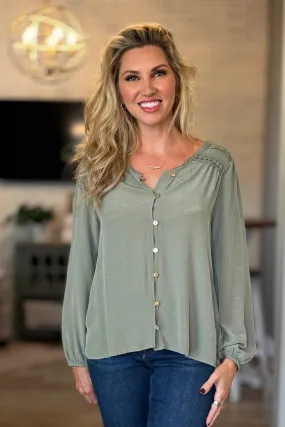 Tranquil Jade Embroidered Peasant Blouse