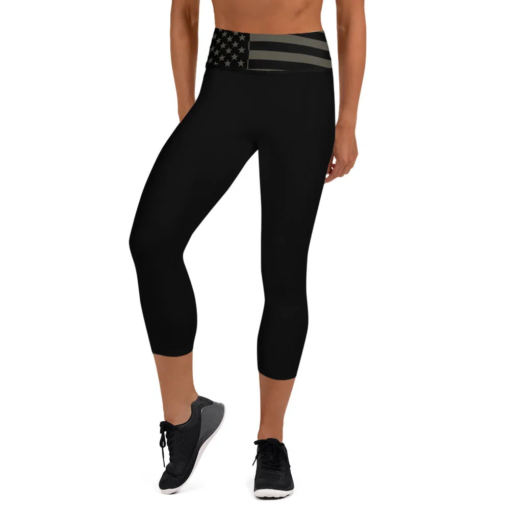USA Flag (gray) - Yoga Capri Leggings