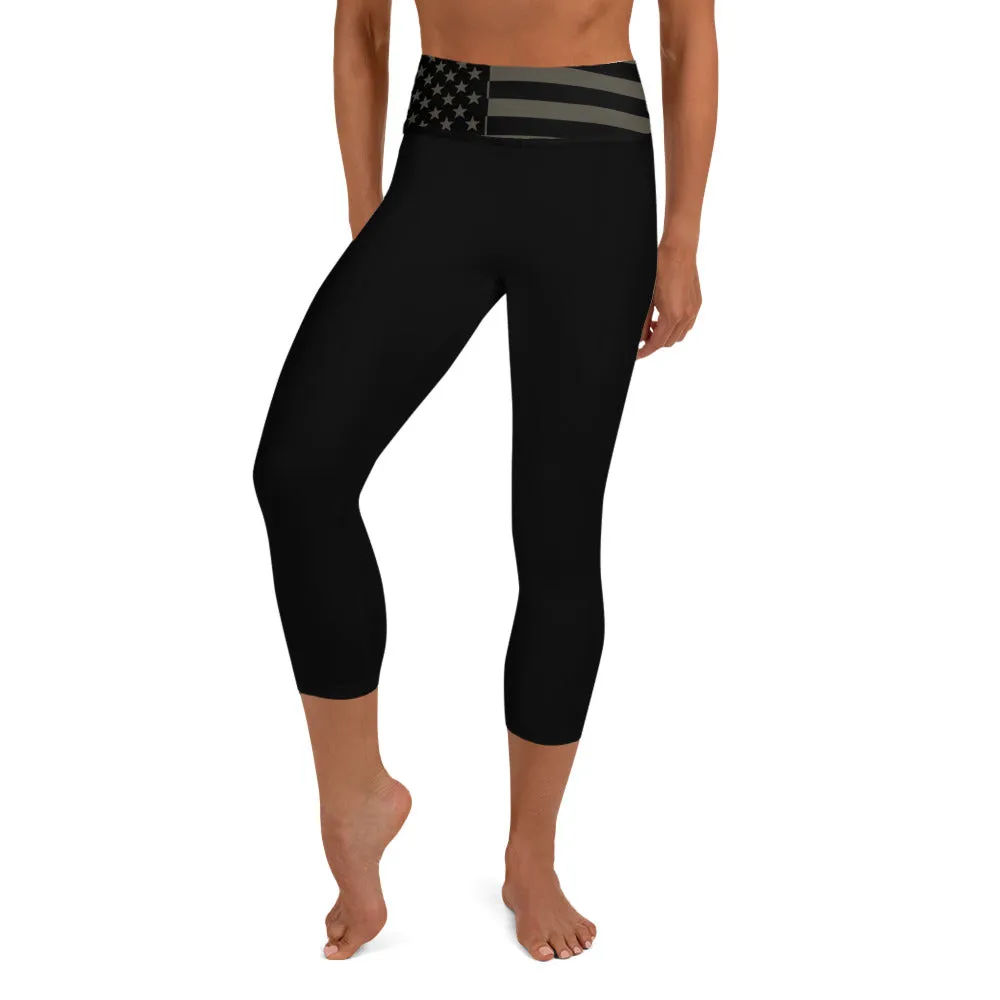 USA Flag (gray) - Yoga Capri Leggings