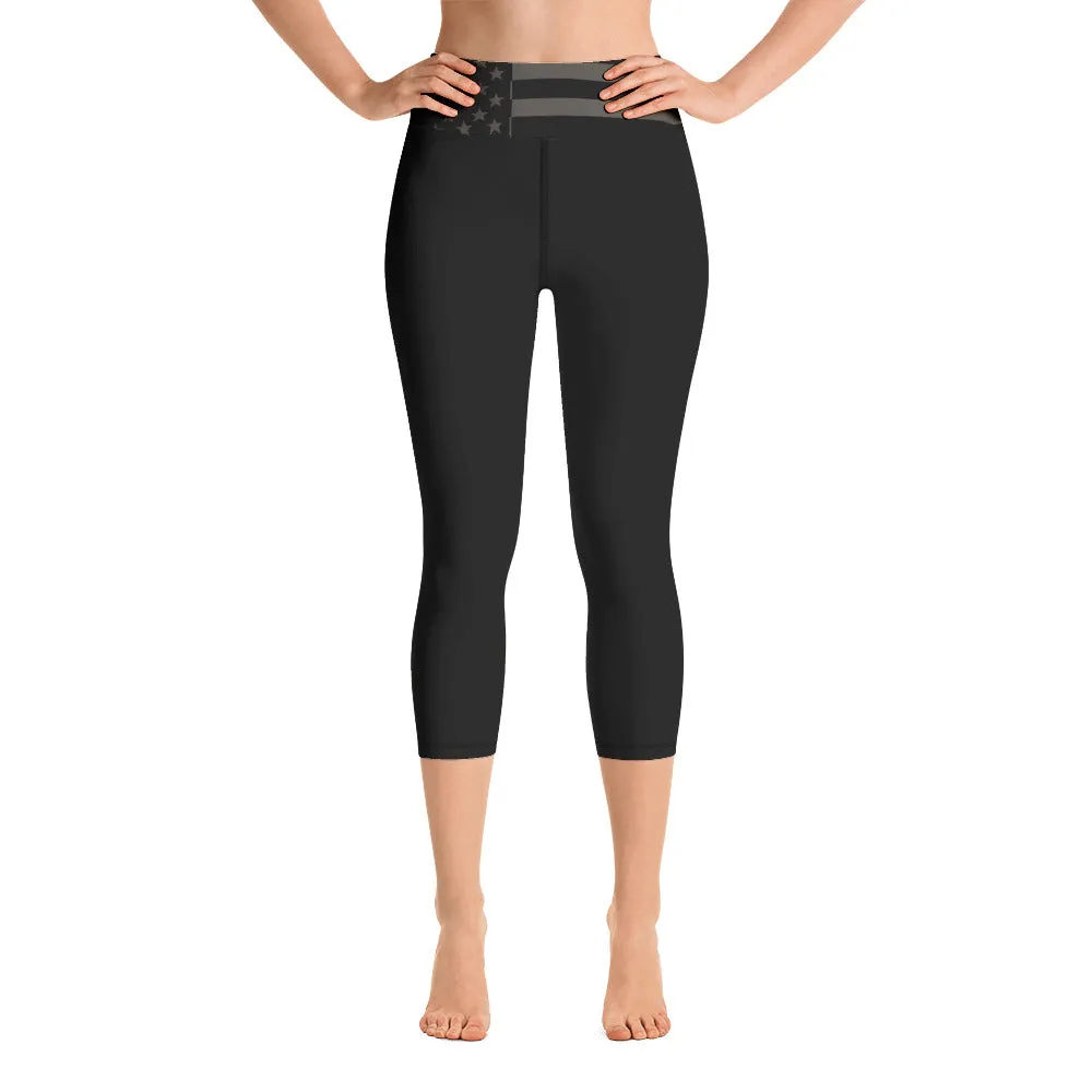 USA Flag (gray) - Yoga Capri Leggings