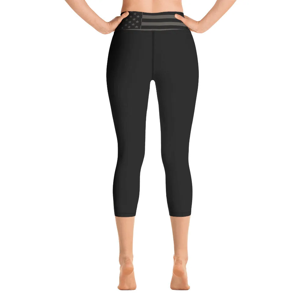 USA Flag (gray) - Yoga Capri Leggings