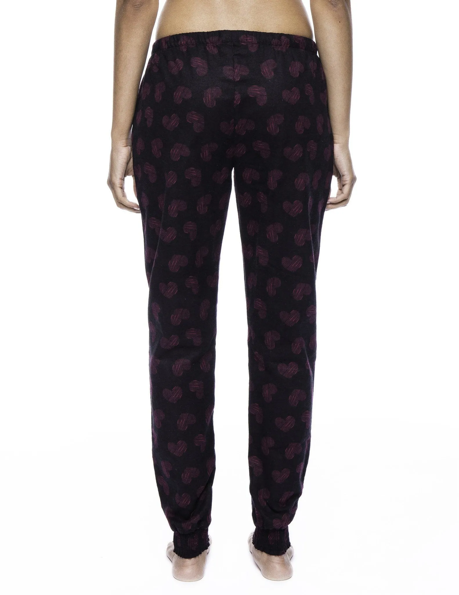 Women's Premium Flannel Jogger Lounge Pants - Hearts Black/Red